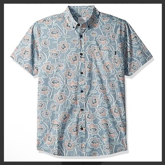 Rip Curl Button-Up Shirt Men's Large Blue‎ Floral Collared Skate Surf Beach - Picture 1 of 6